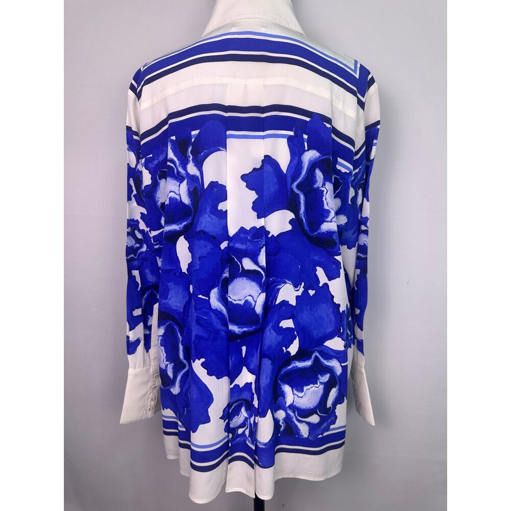 NWOT Aje Atomic 100% Silk Shirt Boldly Blooming Cobalt Floral Blouse Size 8 - Picture 5 of 15